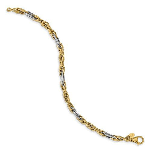 Men's Two-Tone 14k Yellow and White Gold Link Bracelet, 7.75 "