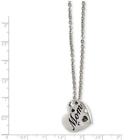 Stainless Steel Text 'Mom' Heart Slide Pendant Necklace, 20"