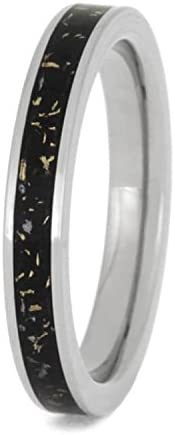 Meteorite and Yellow Gold in Black Stardust 3mm Titanium Comfort-Fit Wedding Band, Size 11.75