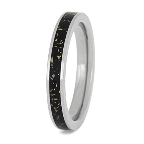 Meteorite and Yellow Gold in Black Stardust 3mm Titanium Comfort-Fit Wedding Band