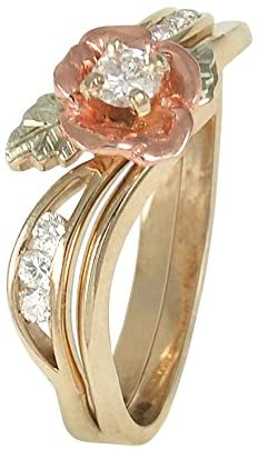 The Men's Jewelry Store (for HER) 3D Diamond Rose Wedding Ring Set, 10k Yellow Gold, 12k Rose Gold, 12k Green Gold (.17 Ct KM .12 Ctw HJ, Color, I1-2 Clarity), Size 5.25
