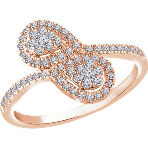 Diamond Double Pear Cluster Ring, 14k Rose Gold, Size 7 (0.375 Ctw, H+ Color, I1 Clarity)