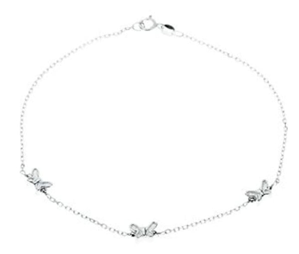 Sterling Silver Butterfly Anklet,10''