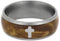 The Men's Jewelry Store (Unisex Jewelry) Black Ash Burl with Silver Cross 8mm Matte Comfort-Fit Titanium Band, Size 5.5