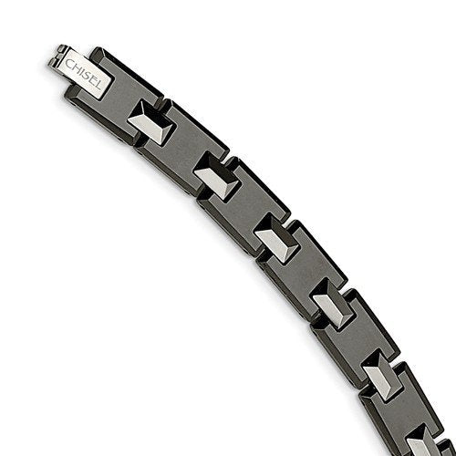 Men's Polished Tungsten Black Ceramic 10mm Bracelet, 8.5"