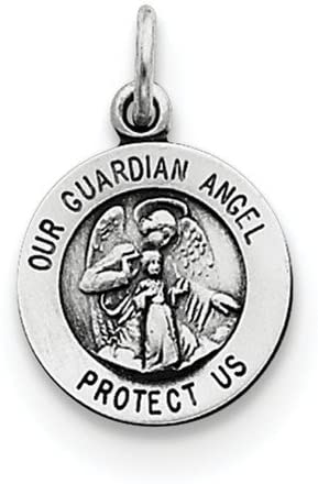 Sterling Silver Antiqued Guardian Angel Medal Pendant (17X12 MM)