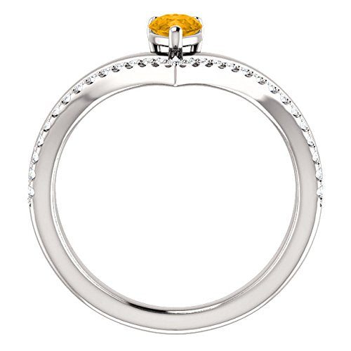 Citrine Pear and Diamond Chevron Platinum Ring ( .145 Ctw, G-H Color, SI2-SI3 Clarity)