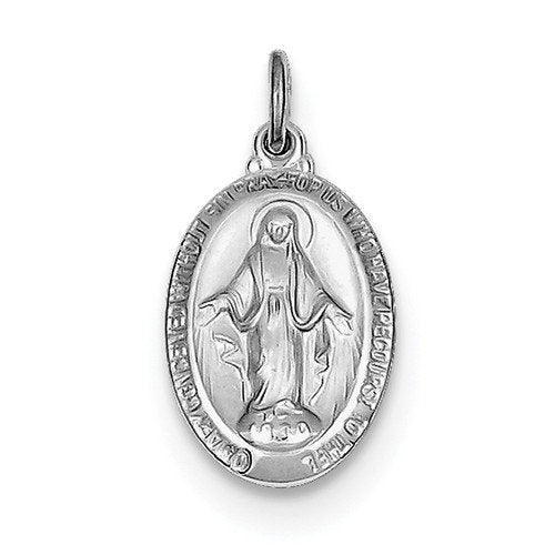 Rhodium-Plated Sterling Silver Miraculous Medal Charm Pendant (19X10 MM)