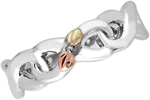 Infinity Vine and Leaf Band, Sterling Silver, 12k Gold Pink and Green Gold Black Hills Gold Motif, Size 3.5