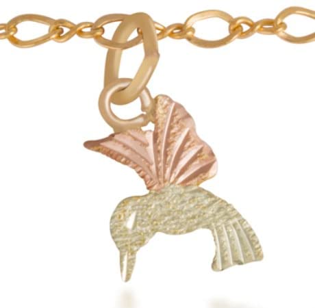 Hummingbird Ankle Bracelet, 10k Yellow Gold, 12k Green and Rose Gold Black Hills Gold, 11"