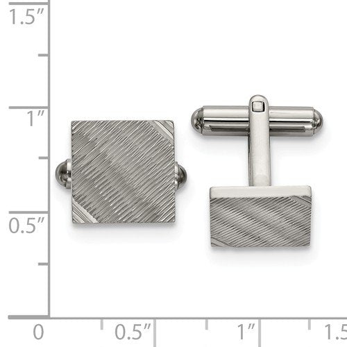 Stainless Steel Polished Textured Square Cuff Links, 17.55MMX17.2MM