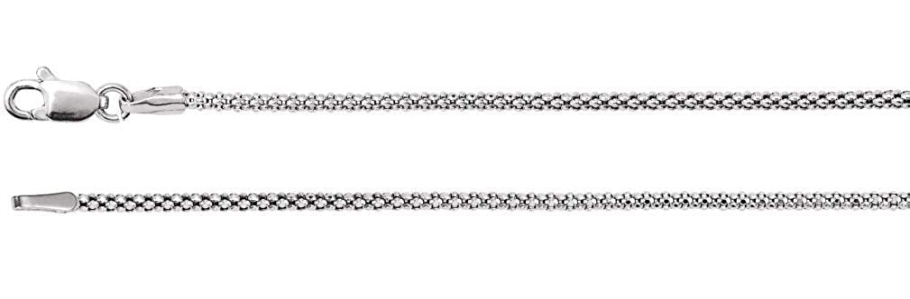 1.5mm 14k White Gold Hollow Popcorn Chain, 16"