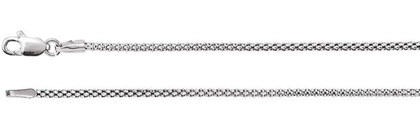 1.5mm 14k White Gold Hollow Popcorn Chain, 16"