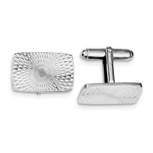 Rhodium-Plated Sterling Silver Textured Swirl Rectangle Cuff Links, 13MMX21MM