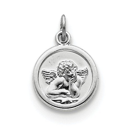 Rhodium-Plated Sterling Silver Angel Medal Charm Pendant (16X12 MM)