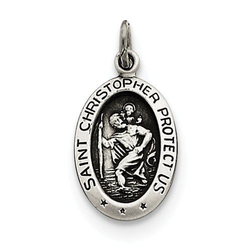 Sterling Silver Antiqued Saint Christopher Medal Charm Pendant (21X11 MM)