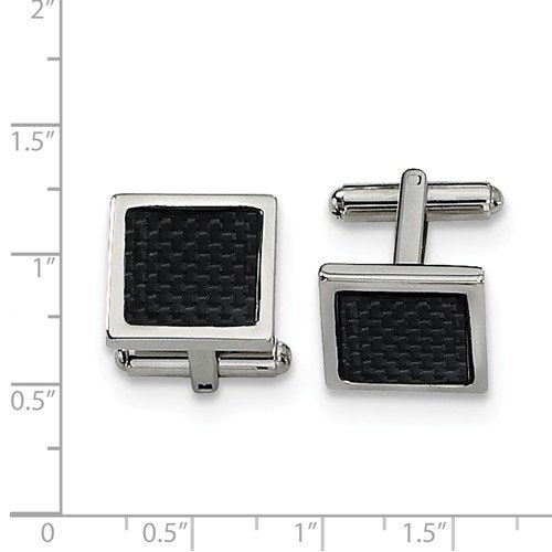 Stainless Steel Black Carbon Fiber Rectangle Cuff Links, 16MM