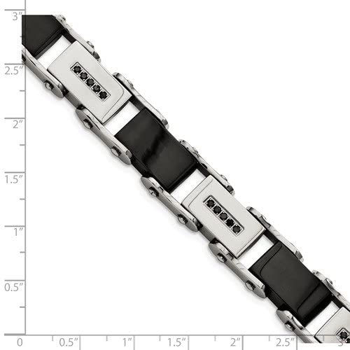 Men's Stainless Steel, Black IP, 12mm Black Diamond Bracelet, 8.5 Inches (.25 Ctw)