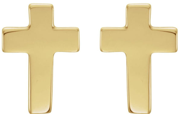 Girl's Christian Cross Stud Earring, 14k Yellow Gold (10x6MM)