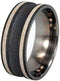 Scoop Profile, Sterling Silver Pinstripes 9mm Comfort Fit Sandblasted Titanium Wedding Band, Size 9.25