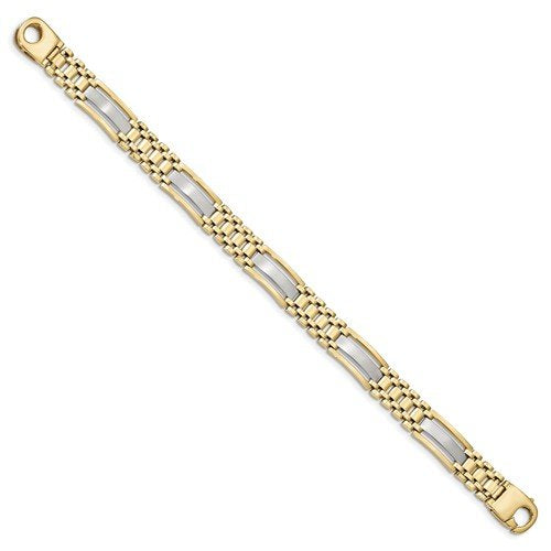 Men's 14k Yellow and White Gold Two-Tone 10.2mm Hollow Link Bracelet, 8.75"