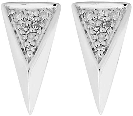 Diamond Contemporary Triangle Earrings, Rhodium Plated Sterling Silver (.042 Ctw)