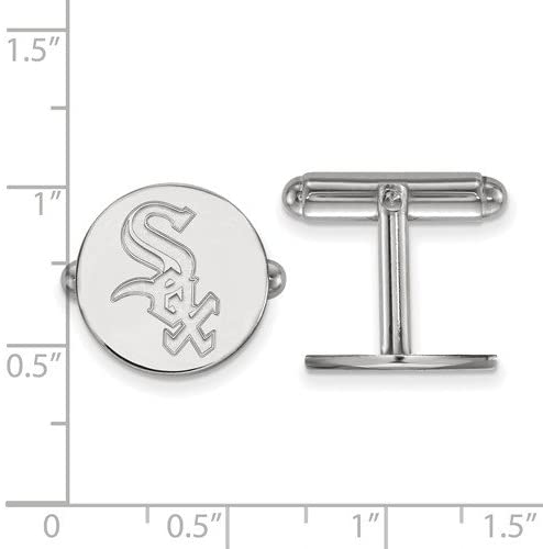 Rhodium-Plated Sterling Silver Chicago White Sox Round Cuff Links, 15MM