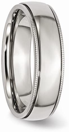 Stainless Steel Grooved and Beaded 6mm Comfort-Fit Comfort-Fit Dome Band, Size 7