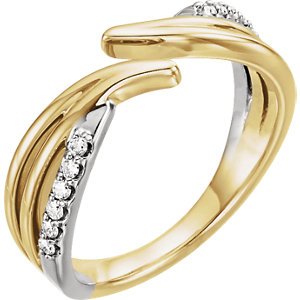 Diamond Bypass Ring, Rhodium-Plated 14k Yellow and White Gold, Size 7 (.125 Ctw, G-H Color, I1 Clarity)