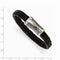 Men's Polished Stainless Steel Black Leather Textured Bracelet, 8.5"