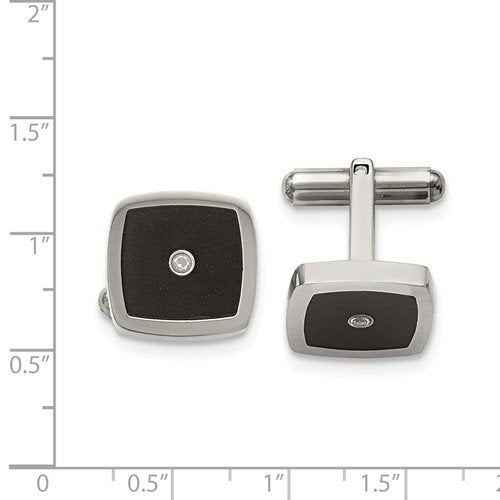 Stainless Steel Polished Enameled Cubic Zirconia Square Cuff Links