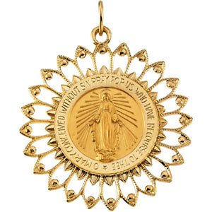 14k Yellow Gold Round Miraculous Medal (33x30 MM)