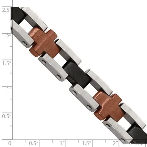Men's Brushed Stainless Steel 12mm Brown and Black IP Bracelet, 8.75 Inches