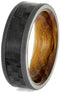 Carbon Fiber, Sandblasted Titanium 7mm Comfort-Fit Whiskey Oak Wedding Ring, Size 9.75