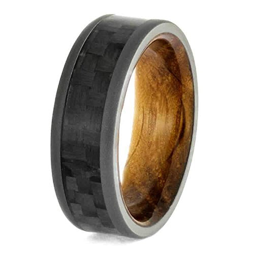 Carbon Fiber, Sandblasted Titanium 7mm Comfort-Fit Whiskey Oak Wedding Ring