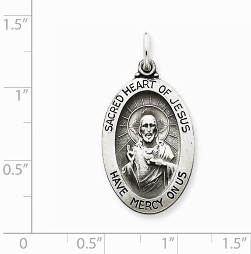 Sterling Silver Antiqued Sacred Heart of Jesus Medal (26X14MM)