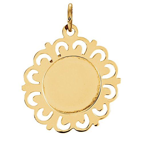 Rhodium Plated 14k Yellow Gold Round Hollow St. Lucy Medal (18.5MM)