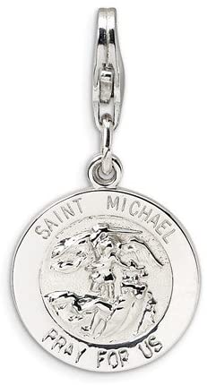 Rhodium-Plated Sterling Silver Saint Michael Medal Charm (27X14MM)