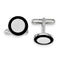 Rhodium-Plated Sterling Silver and Black Enamel Round Cuff Links, 15MM