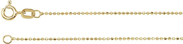 1mm 14k Yellow Gold Solid Diamond-Cut Bead Chain, 18"