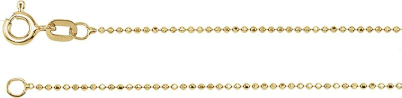 1mm 14k Yellow Gold Solid Diamond-Cut Bead Chain, 18"