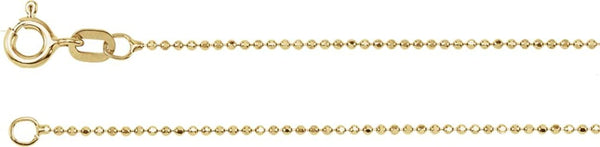 1mm 14k Yellow Gold Solid Diamond-Cut Bead Chain Bracelet, 7"