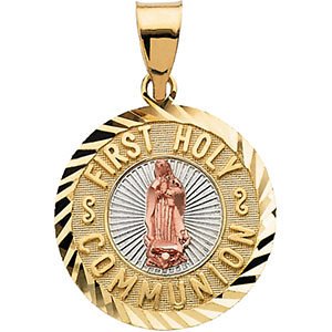 14k Yellow Gold Tri-Color First Holy Communion Medal (16.75 MM)