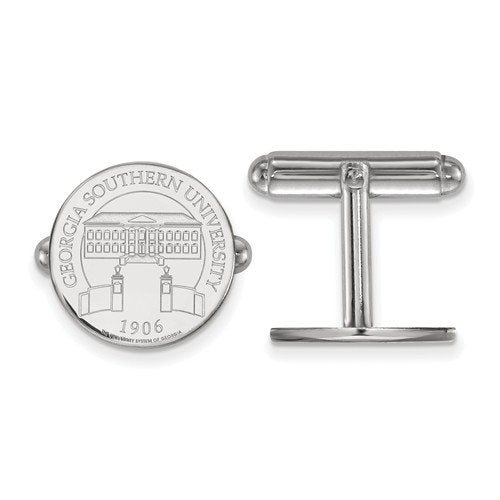 Rhodium-Plated Sterling Silver Georgia Southern University Crest Disc Cuff Links, 15MM