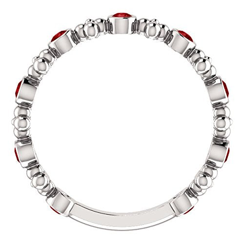 Platinum Created Ruby Beaded Ring