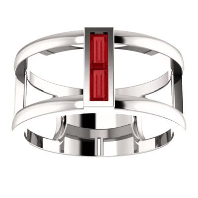 Platinum Ruby Baguette Negative Space Ring, Size 6