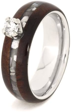 Diamond Solitaire, Mother of Pearl, Honduran Rosewood, Titanium 6.5mm Comfort-Fit Engagement Ring, Size 9.25