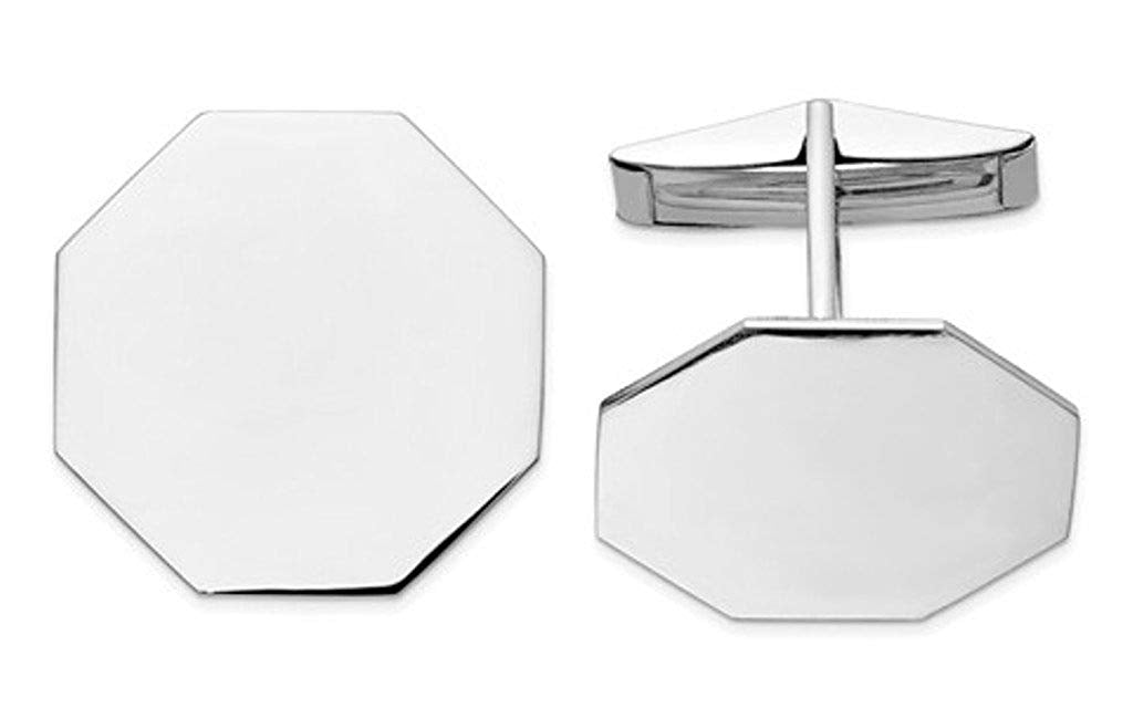 Rhodium-Plated 14K White Gold Octagon Cuff Links, 20MM