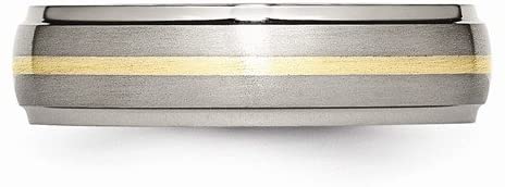 Brushed Titanium 6mm Ridged Edge, 14k Yellow Gold Inlay Comfort-Fit Band, Size 6.5