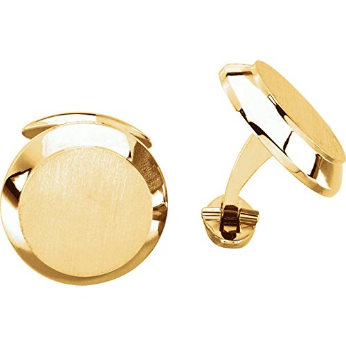 18k Yellow Gold Satin Brushed Round Beveled Cuff Links, 20.25MM